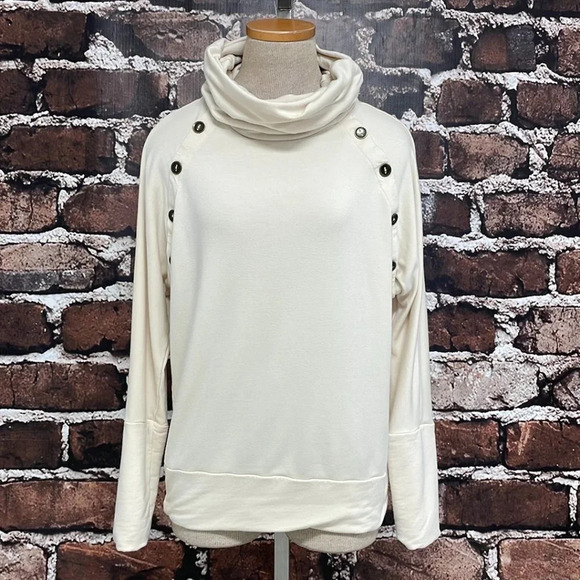 Capote Maisy Pullover Sweater Bamboo Buttons Cowl Neck Cream Size Medium M - Picture 5 of 15